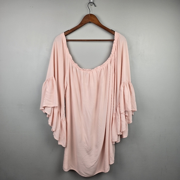 BLACK/BEAD Flowy Boho Cold Shoulder Blouse Blush Pink‎ Womens Plus Size 2X? - Picture 4 of 11